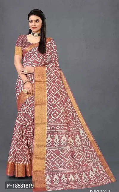 Stylish Multicoloured Cotton Blend Saree With Blouse Piece For Women