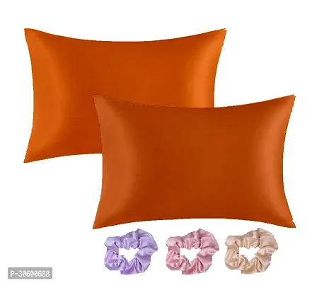 Silk Pillow Covers for Hair and Skin-with Satin Scrunchies 3-Piece