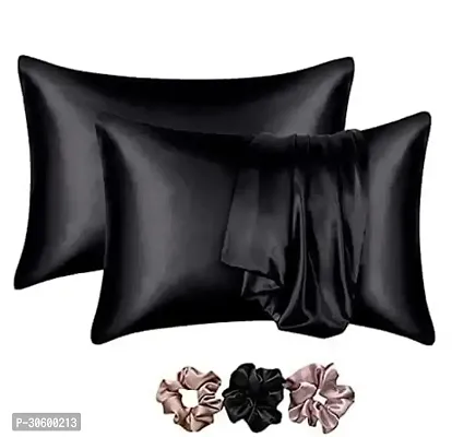 Silk Pillow Covers for Hair and Skin-with Satin Scrunchies 3-Piece