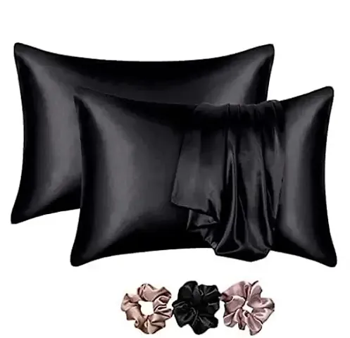 Silk Pillow Covers for Hair and Skin-with Satin Scrunchies 3-Piece