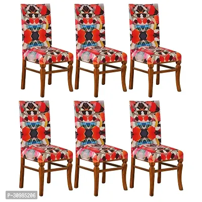 abstract Printed Stretchable Dining Chair Cover Universal Protective Slipcover Pack of 6 Pcs