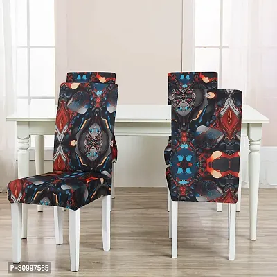 Marval Printed 200 GSM Elastic Stretchable Dining Table Chair Seat Cover Protector Slipcover for Dining Table Chair Cover Set of 6 Seater-thumb2