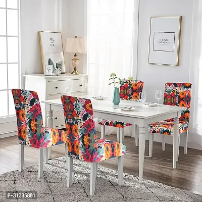 Slipcovers Elastic Digital Printed Stretchable Dining Chair Covers Set of 4 (Multicolor)