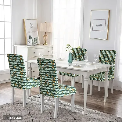 Slipcovers Elastic Digital Printed Stretchable Dining Chair Covers Set of 4 (Green)