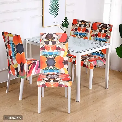 Slipcovers Elastic Digital Printed Stretchable Dining Chair Covers Set of 4 (Multicolor)