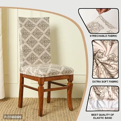 Slipcovers Elastic Digital Printed Stretchable Dining Chair Covers Set of 4 (Cream)-thumb3