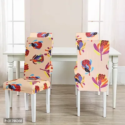 Slipcovers Elastic Digital Printed Stretchable Dining Chair Covers Set of 2 (Beige  Red Rose)-thumb2