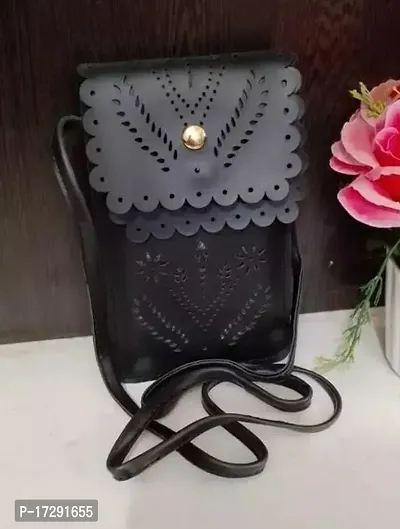 Stylish Black Leather  Sling Bag For Women