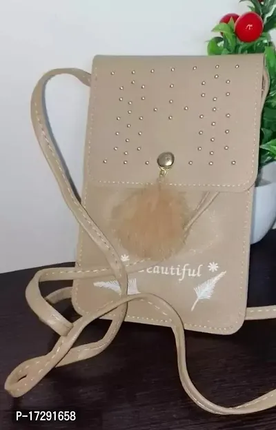 Stylish Beige Leather  Sling Bag For Women