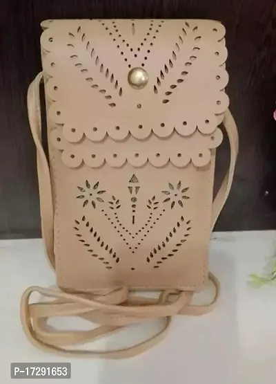 Stylish Beige Leather  Sling Bag For Women