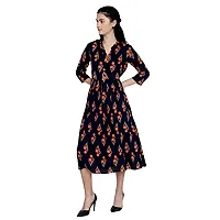 sonia collection Fancy Anarkali Long Frock Style reyon Cotton Soft Printed Kurti (M) Navy Blue-thumb1