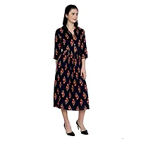 sonia collection Fancy Anarkali Long Frock Style reyon Cotton Soft Printed Kurti (M) Navy Blue-thumb2