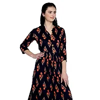 sonia collection Fancy Anarkali Long Frock Style reyon Cotton Soft Printed Kurti (M) Navy Blue-thumb4