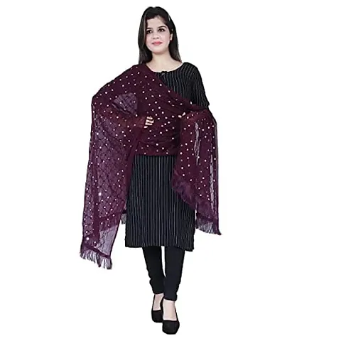 TVESA Women's Embroidered Chiffon Dupatta (roshni-d1_Maroon_Free Size)