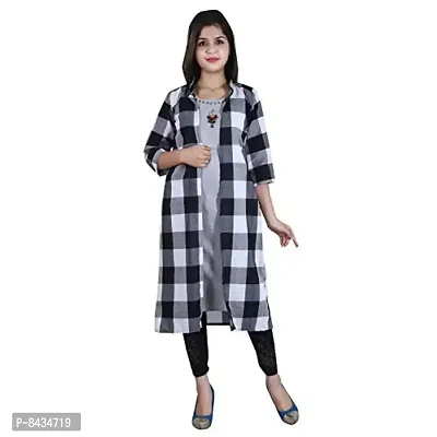 sonia collection Khadi Cotton Kurti with Stylish Shrug for Girls/Ladies (XL, Black  White)