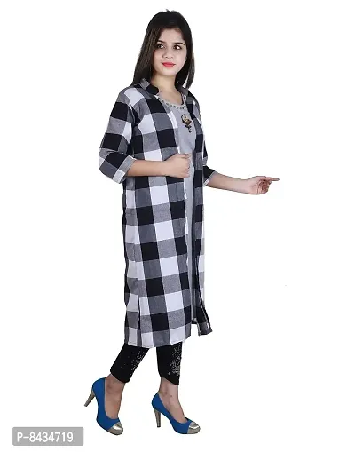 sonia collection Khadi Cotton Kurti with Stylish Shrug for Girls/Ladies (XL, Black  White)-thumb2