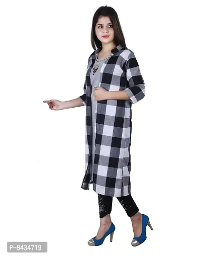 sonia collection Khadi Cotton Kurti with Stylish Shrug for Girls/Ladies (XL, Black  White)-thumb4