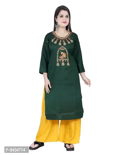 TVESA Womens Fancy Neck Hand embroiedary Cotton Silk Kurti for Ladies/Girls-thumb0