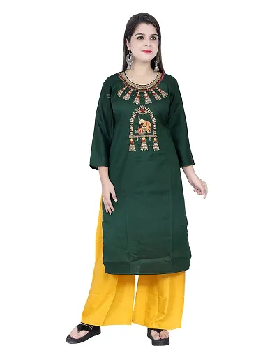 TVESA Womens Fancy Neck Hand embroiedary Silk Kurti for Ladies/Girls