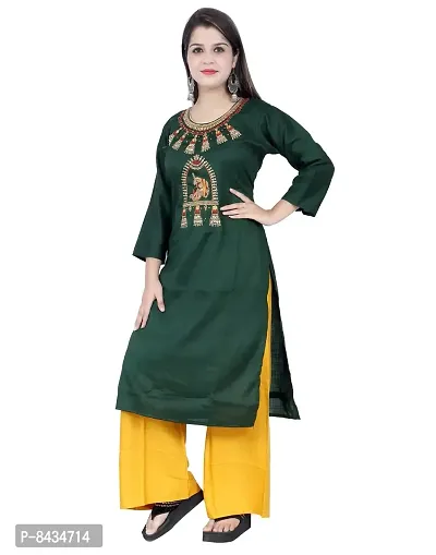 TVESA Womens Fancy Neck Hand embroiedary Cotton Silk Kurti for Ladies/Girls-thumb3