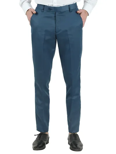 Stylish Blue Polycotton Solid Easy Wash Trousers For Men