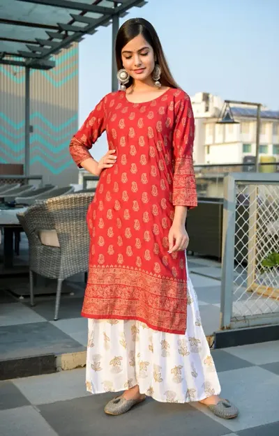 Rayon Straight Kurta With Sharara Set