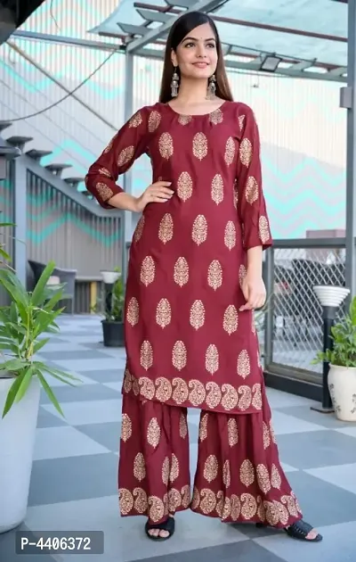 Stylish Rayon Kurta With Sharara Set