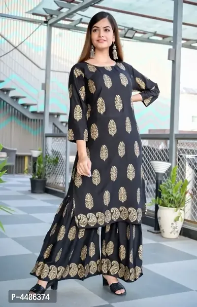 Stylish Rayon Kurta With Sharara Set-thumb0