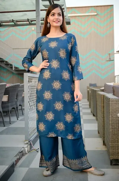 Rayon Shtraigt Kurta With Palazzo Set