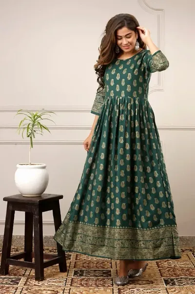 Festive Wear Rayon Printed Anarkali Kurta