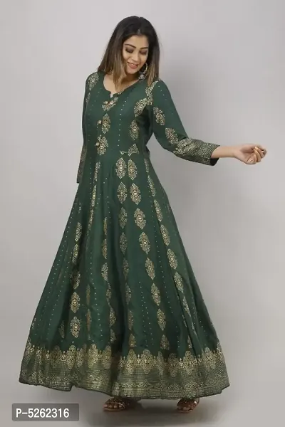 Stylish Green Cotton Rayon Blend Printed Kurta For Women