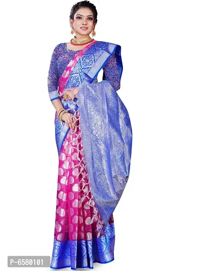 Pink With Silver Zari Weaved Banarasi Silk Saree And Beautiful Jacquard  Weave Pallu And Blouse With Blouse Piece