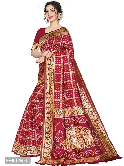 Buy Maroon Bandhani Printed Satin Wedding Wear Saree From Ethnic Plus