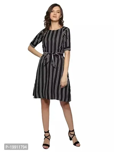 Stylish Abstract Print Black Crepe Dress-thumb0