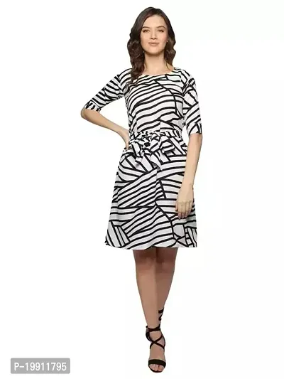 Stylish Abstract Print White Crepe Dress-thumb0