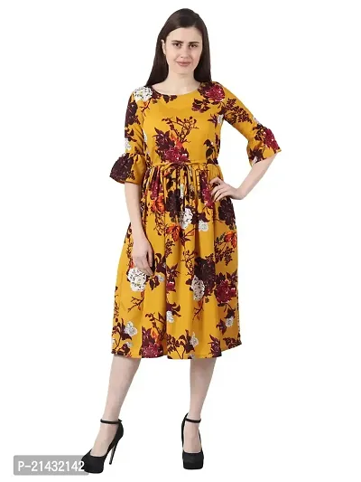 Aniyank Mustard Floral Print Midi Dress