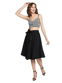 Stylish Flared Black Skirt Attached with Belt-thumb1