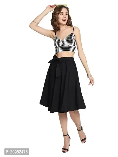 Stylish Flared Black Skirt Attached with Belt-thumb2