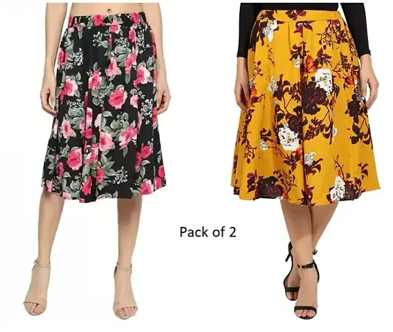 Fancy Floral Print Skirt Combo For Women - Pack Of 2