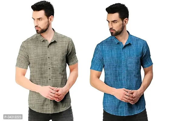 Reliable Khadi Cotton Casual Shirts For Men Pack Of 2-thumb0