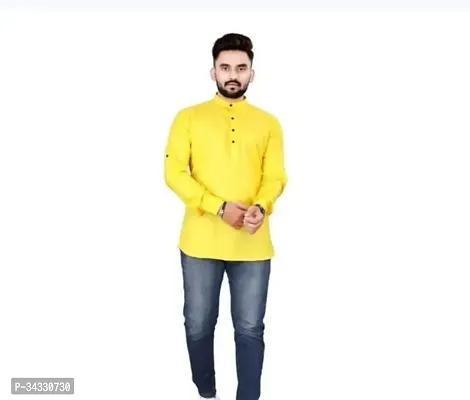 Reliable Yellow Khadi Cotton Solid Kurta For Men-thumb0