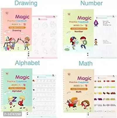 DJRB Magic pratice book for kids (4 book + 1 pen + 10 refills + 1 grip ) practice copy book for kids reusable calligraphy-thumb2