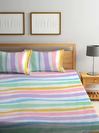 Multi Stripes TC Cotton Blend King Size Bedsheet with 2 Pillow Covers-thumb1