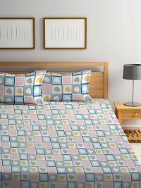 Multi Geometric TC Cotton Blend Super King Size Bedsheet with 2 Pillow Covers-thumb1