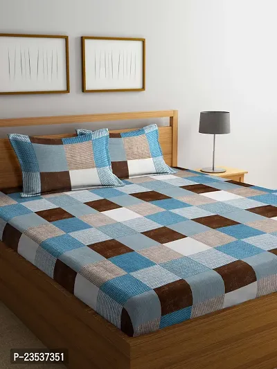 Multi Geometric TC Cotton Blend King Size Bedsheet with 2 Pillow Covers