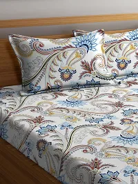 White Floral TC Cotton Blend King Size Bedsheet with 2 Pillow Covers-thumb2