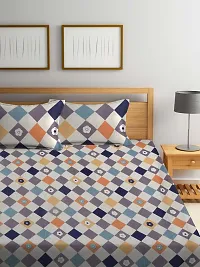 Multi Geometric TC Cotton Blend Super King Size Bedsheet with 2 Pillow Covers-thumb1