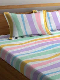 Multi Stripes TC Cotton Blend King Size Bedsheet with 2 Pillow Covers-thumb2