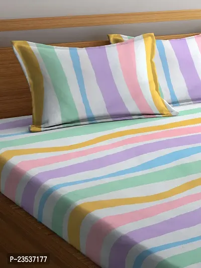 Multi Stripes TC Cotton Blend King Size Bedsheet with 2 Pillow Covers-thumb3