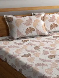 Cream Floral TC Cotton Blend King Size Bedsheet with 2 Pillow Covers-thumb2